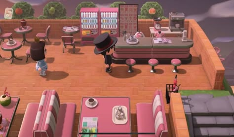 Pink Diner, Animal Crossing Cafe, Town Design, Pink Island, Pokemon Mew, Animal Crossing 3ds, Animal Crossing Guide, Acnh Design, Animal Crossing Wild World