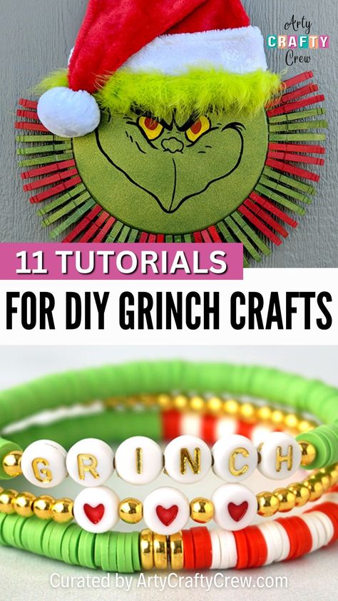 Get crafty and spread some Grinchy cheer with these 11 DIY craft tutorials inspired by everyone's favorite holiday grouch. Arty Crafty Crew. Grinch Hat Diy, Diy Grinch Crafts, Grinch Craft, Diy Grinch, Grinch Ideas, Grinch Crafts, Grinch Wreath, Green Spray Paint, Grinch Trees