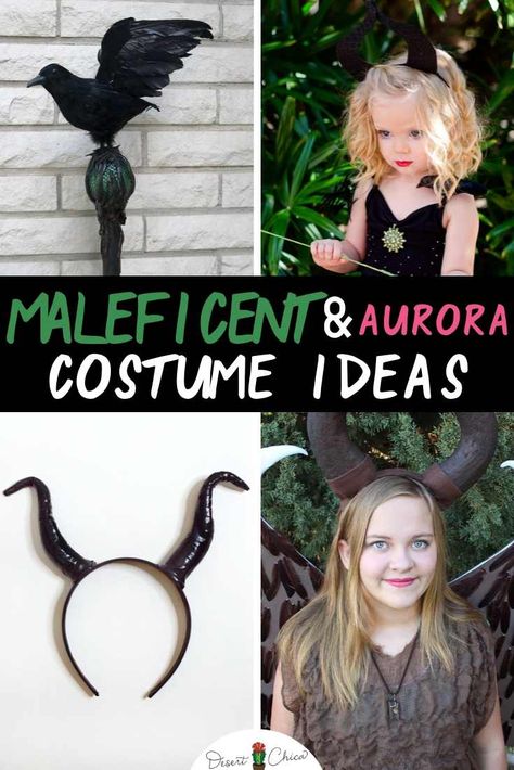 DIY Maleficent costume ideas including how to make Maleficent accessories. Plus ideas on how to make Sleeping Beauty or Aurora costume to make it the perfect Halloween costume pair. Maleficent Costume Kids | Halloween Costumes Maleficent | Disney Halloween Costumes | Princess Aurora Costume | Sleeping Beauty Cosplay Sleeping Beauty Halloween Costume Family, Maleficent Outfit Ideas, Maleficent Accessories, Maleficent Costume Diy Outfit, Halloween Costumes Women Disney, Diy Maleficent Costume, Maleficent Costume Diy, Aurora And Maleficent, Maleficent Costume Kids