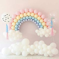 Rainbow Balloon Garland, Diy Ballon, Rainbow Balloon Arch, Deco Ballon, Rainbow First Birthday, Birthday Party Background, Pastel Balloons, Purple Balloons, Balloon Kit