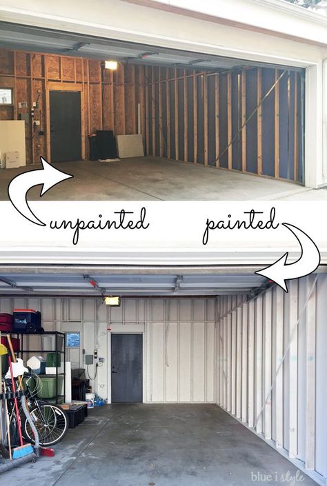 Painting an unfinished garage white makes it look fresher and cleaner for a minimal expense Garage Into Master Suite, Modern Garage Gym, Garage Gym Ideas Layout, Unfinished Garage, Garage Gym Flooring, Garage Gym Ideas, Garage Paint, Living Space Ideas, Garage Floor Paint