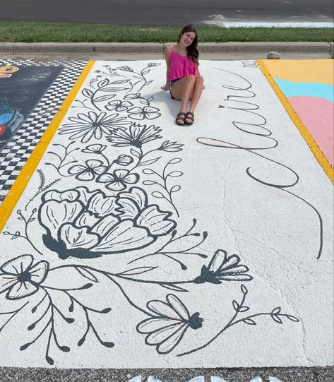 Black And White Senior Parking Spot, Sports Senior Parking Spot Ideas, Parking Spot Painting For Teachers, Boho Senior Parking Spot, Painter Parking Spot, Senior Parking Spots Flowers, School Parking Spot Ideas, Senior Parking Spaces Flowers, Senior Parking Spaces Simple