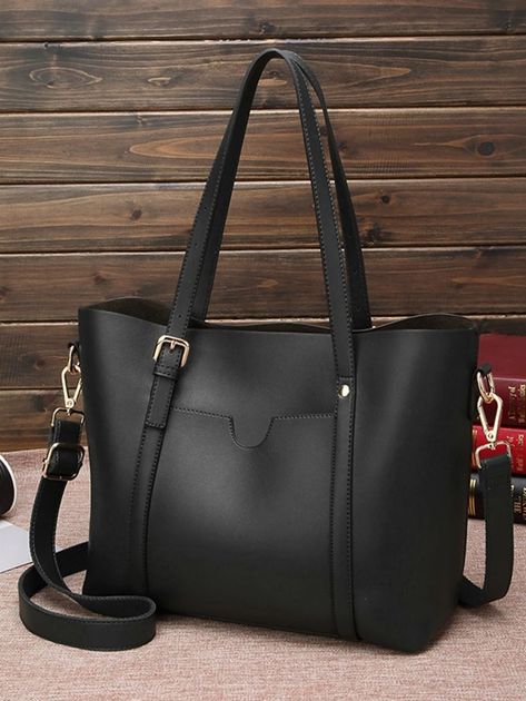 Minimalist Tote Bag | SHEIN Minimalist Tote Bag, Minimalist Tote, Adjustable Bag, Tote Bag Leather, Shoulder Tote Bag, Stylish Bag, Black Tote Bag, Bag Set, Womens Tote