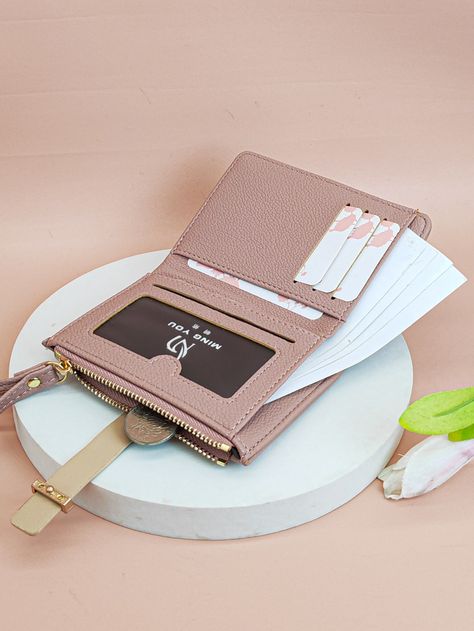 Pink Fashionable Collar  PU Leather Colorblock Small Wallet Embellished   Wallets & Cardholders Wallets For Girls, Money Bags, Ladies Wallet, Pink Preppy, Best Purses, Piggy Banks, Word Wrap, Money Bag, Leather Style