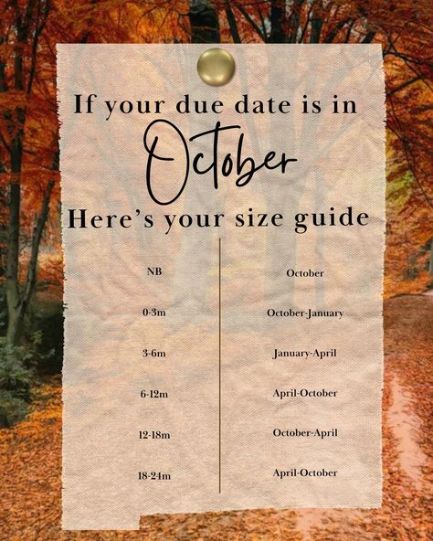 Sweet, sweet October babies 🍂 Ever wonder what size your baby will need in a certain outfit? If your due date is in October, we hope this little guide will be helpful to you 🫶🏻 Happy baby month, October mamas! #arkansasboutiques #aybestof2024 #baby #childrensstore #babystore #shopsmall #shoponline #childrensclothing #mainstreetbatesville #clarajaneandjax #newborn #shoplocal #babyclothes #babygirl #babyboy #babyclothes #newarrivals October Birth Announcement, October Due Date Announcement, Baby Due In October, October Due Date, October Newborn, October Baby Announcement, Pregnancy Vision Board, Baby Timeline, Creative Baby Announcements