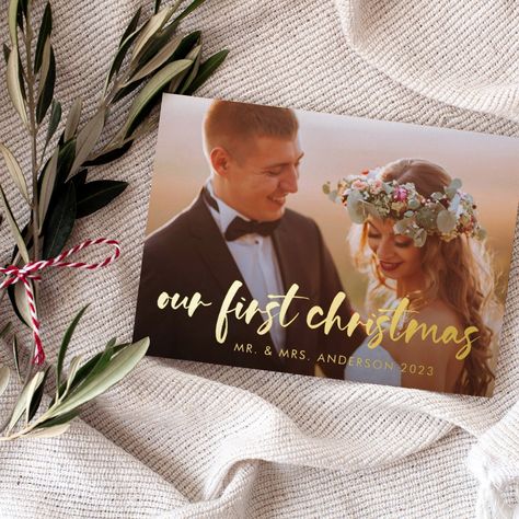 First Married Christmas, Black Gold Wedding, Christmas Modern, Calligraphy Wedding Invitation, Married Christmas, Our First Christmas, Simple Wedding Invitations, Christmas Invitations, Gold Wedding Invitations