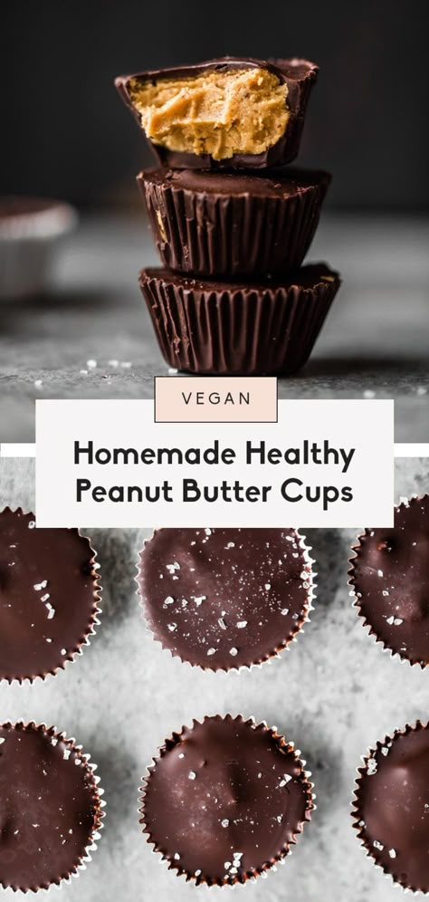 Healthy peanut butter cups that are easy to make right at home! Low carb, low sugar, vegan and gluten free. Keep these homemade peanut butter cups in the fridge or freezer when you need a quick, delicious treat! #peanutbuttercups #nobake #nobakedessert #healthydessert #glutenfreedessert Date Peanut Butter, Healthy Homemade Peanut Butter, Vegan Peanut Butter Cups, Paleo Friendly Desserts, Healthy Peanut Butter Cups, Peanut Butter Cups Recipe, Homemade Peanut Butter Cups, Mini Pastries, Butter Desserts