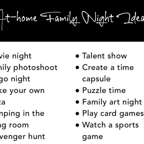 Stephanie Cavin | Homeschooler on Instagram: "Grab this list of family fun and connection that you can do at home for FREE! 

Be sure to share this if it was helpful 🫶

Music credit @graysonkessenich" Family Night Ideas, Family Night Activities, Night Activities, House Family, Family Fun Night, Family Night, Family Art, Night Art, Night Ideas