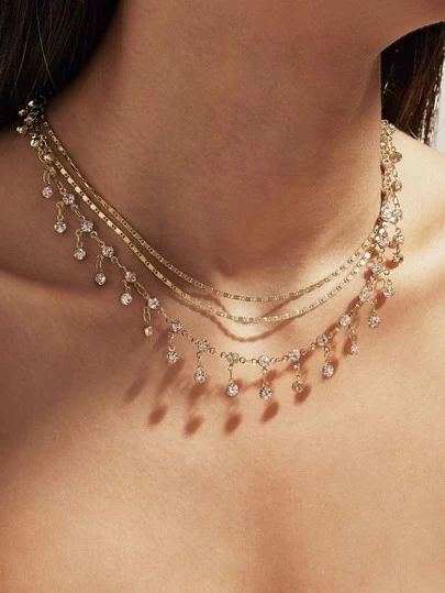 Triple Chain Necklace, Layered Chain Necklace, Choker Chain, Layered Chokers, Classic Necklace, Layered Chains, Chain Fashion, Crystal Chain, Necklaces Jewelry