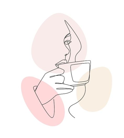 Woman Drinking Coffee, Shading Drawing, Drinking Coffee, Floral Illustrations, Line Drawing, Premium Vector, A Woman, Illustrations, Coffee