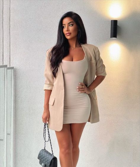 Dresses With Blazers, Dress With Blazer Outfit, Dress And Blazer Outfit, Blazer Dress Outfits, Grad Outfits, Body Con Dress Outfit, Dress Blazer, Mini Dress Outfits, Business Outfits Women