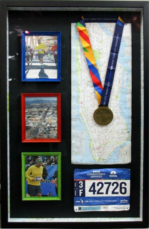 NYC marathon... celebrate your accomplishments! Running Display, Race Bib Holder, Race Medal Displays, Marathon Medal Display, Running Medal Display, Medal Displays, Running Medal, Framing Art, Race Medal