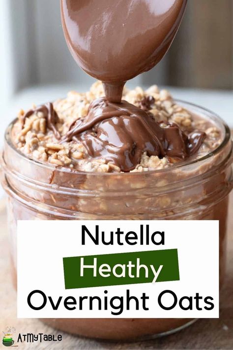 Experience the joy of Nutella in a healthy way with these easy overnight oats. A perfect balance of yummy and nutritious to start your day! Raspberry Chocolate Overnight Oats, Overnight Oats Recipe Nutella, Overnight Nutella Oats, Hazelnut Overnight Oats, Overnight Oats With Nutella, Baklava Overnight Oats, Nutella Overnight Oats Healthy, Kid Friendly Overnight Oats, No Yogurt Overnight Oats