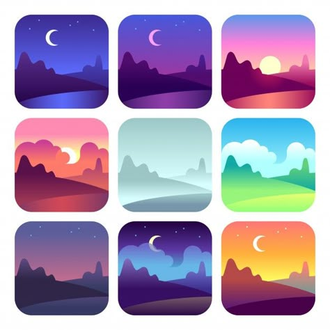 Different day times. early morning sunri... | Premium Vector #Freepik #vector #sky #landscape #night #sunset Early Morning Illustration, Dusk Drawing, Night And Day Art, Sun Graphic Design, Sunrise Illustration, Morning Illustration, Morning Drawing, Sunrise Drawing, Different Times Of Day