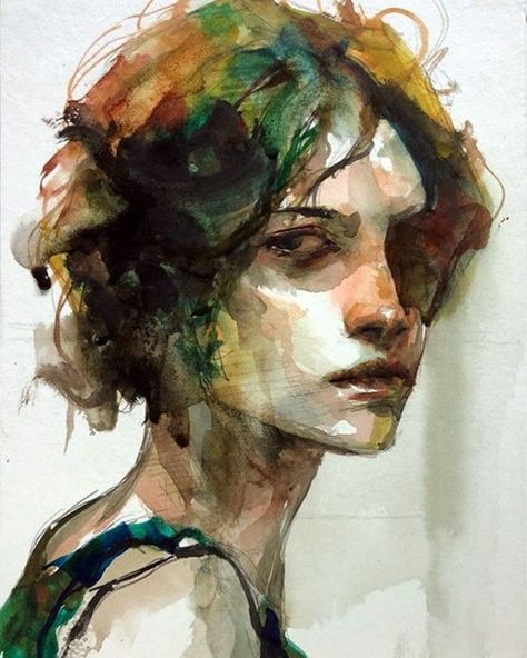 Blue Spring, illustration by Byung Jun Ko - Ego - AlterEgo Colorful Watercolor Portrait, Watercolour Portrait Abstract, Watercolor Face Painting, Watercolor Face, Watercolor Portrait Painting, Portrait Paintings, Watercolor Painting Techniques, Blue Spring, Abstract Portrait