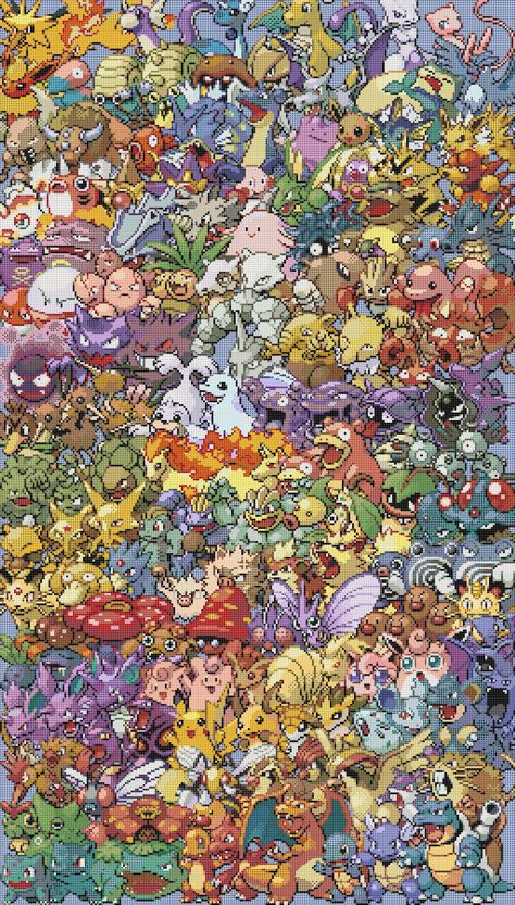 Pokemon Gen 4 Wallpaper, Pokemon Manga Aesthetic, All Pokemon Wallpaper, Pokemon Art Wallpaper, Cross Stitch Pokemon, Pokémon Pattern, Pokemon Gen 1, Pokemon Prints, Every Pokemon