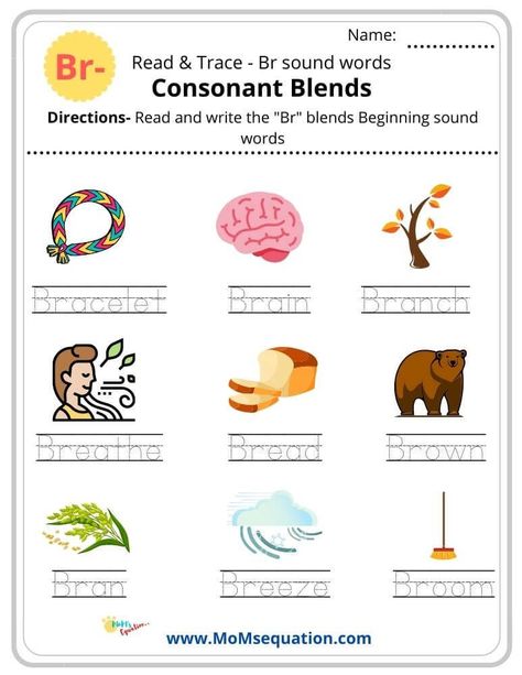 kids can learn and trace the BR sounds in a easy way. A colorful picture accompanied with every word will help them to understand better. Get the BR sounds phonics worksheet booklet for free on the website Blending Words, Sounds Worksheet, Learn Phonics, Beginning Sounds Worksheets, Homework Helpers, Blending Sounds, Improve Handwriting, Sound Words, Beginning Sound