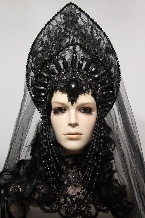 Dark kokoshnik in the Gothic style. Designer: Black Mart  Sale and custom tailoring 
,
,
#headdress #crown #beautifulbizarre #kokoshnik #larpcostume #costumedesign #headpiece #festivaloutfit #darkphotography #dark #fantasydress #larp #headpieces #goth #vampire #altstyle #gothfashion #alternativegirl #gothicbeauty #gothaesthetic #gothstyle #victoriangoth #costumemaker #darkphotography #darkaesthetic #victorianstyle #victoriandress #victorianfashion #victorian #darkgirl Demon Headdress, Goth Rococo, Extravagant Headpiece, Vampire Headpiece, Victorian Headpiece, Black Headdress, Goth Headpiece, Vampire Crown, Gothic Rococo