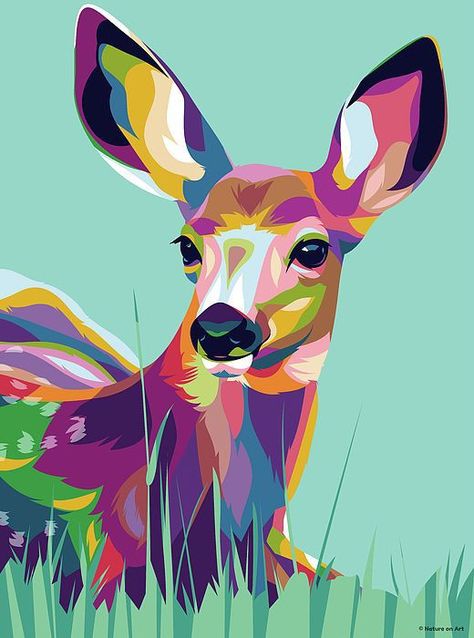 Natural World Art, Colorful Animal Paintings, Deer Art Print, Wpap Art, Pop Art Animals, Deer Wall Art, Posca Art, Pop Art Illustration, Deer Wall