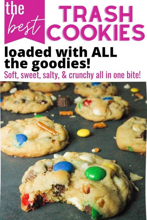 Trash Cookies With Potato Chips, Santa’s Christmas Trash Cookies, Christmas Trash Can Cookies, Cookies With Everything In Them, Santas Trash Cookies Delish, Santa’s Kitchen Sink Cookies, Trashcan Cookies Recipe, Santa Trash Cookie Recipe, Santa’s Trash Cookie