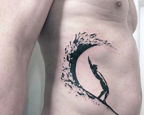 Surf Balancing Man Tattoo Guys Side Ribs Surf Tattoos, Surfing Tattoo, Surfer Tattoo, Tattoo Guys, Ocean Wave Tattoo, Tattoos Masculinas, Berlin Tattoo, Surf Tattoo, 16 Tattoo