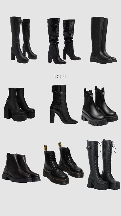 #Black #boots #knee-highboots Black Boots Aesthetic, Fashion Shoes Heels Classy, Emo Boots, Ootd Boots, Heels Boots Outfit, H&m Boots, White Crocs, White Bridal Shoes, Knee High Boots Winter