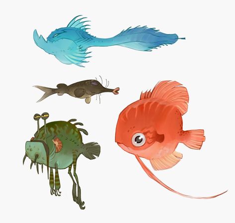 Fish Concept Art, Concept Art Creature, Alien Wildlife, Cory Loftis, Alien Fish, Alien Animals, Spec Evo, Fish Designs, Animal Caricature