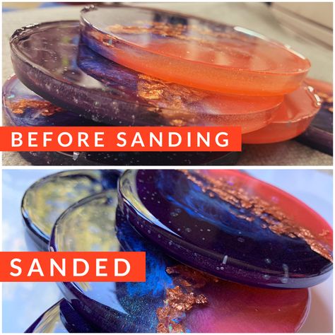 Sanding Resin Coasters, How To Smooth Resin Edges, How To Sand Resin, Resin Sanding, Sanding Resin, Resin Crafts For Beginners, Resin Ideas To Sell, Resin Jewelry Tutorial, Epoxy Coasters