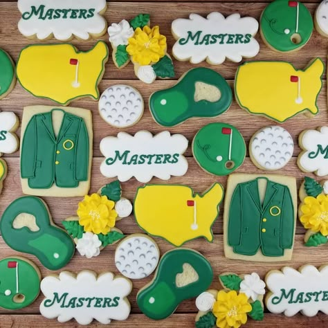 Masters Cookies Decorated, Masters Golf Cookies Decorated, Master Cookies, Masters Birthday Party Baby, Masters Cookies Golf, Masters Cookies, First Birthday Masters Theme, Masters Golf Cookies, Masters Watch Party