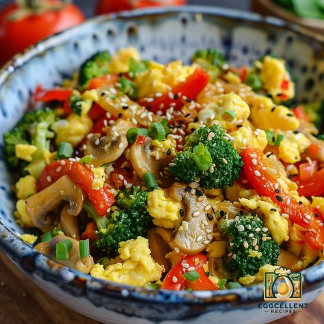 Egg and Veggie Stir-Fry Egg Stir Fry, Stir Fry With Egg, More Veggies, Colorful Vegetables, Veggie Stir Fry, Sugar Snap Peas, Vegetable Stir Fry, Snap Peas, Broccoli Florets