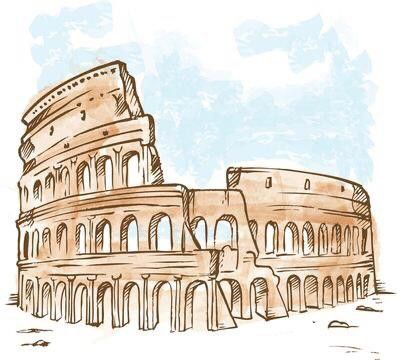 The Colloseum Drawing, Rome Italy Drawing, Coliseum Drawing, Rome Clipart, Rome Drawing, Europe Drawing, Roman Drawings, Italian Drawings, Rome Buildings