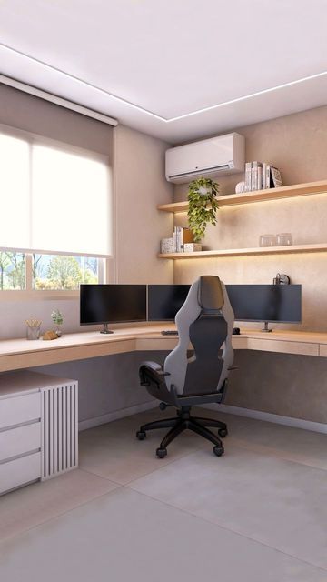 Office Setup In Bedroom, Home Office Em L, Double Monitor Setup Home Office, Bedroom With Office Space, Home Office Color Scheme, Home Office Room Ideas, Home Office With Storage, Office Room Interior Design, Home Office Ideas For Two