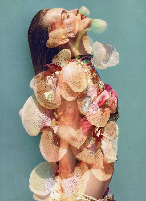 Vogue Japan 2011 Vogue Japan Beauty, Edita Vilkeviciute, Double Exposition, Vogue Japan, Fashion Collage, Foto Art, Fashion Photography Editorial, Floral Fashion, Beauty Editorial