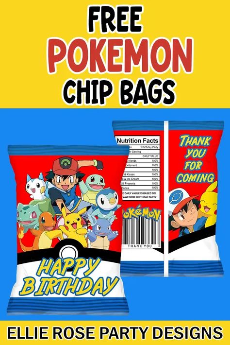 Get your Pikachu party started with these adorable and easy-to-make Pokemon party favors chip bag. We'll show you how to download, assemble, fill them up with treats, and share some additional tips on making your kid's birthday extra special. Don't miss out on this fun crafty activity! Pokemon Water Bottle Labels Free, Pokemon Goodie Bags Ideas, Pokemon Printables Free, Free Pokemon Svg, Pokemon Party Bags, Make Your Own Pokemon, Pokemon Party Favors, Pikachu Party, Pokemon Printables