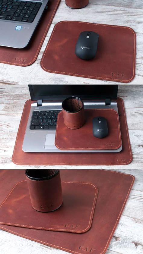 Men's Birthday, Personalized Leather Gifts, Gadgets For Home, Diy Leather Projects, Leather Laptop Case, Leather Mouse, Leather Mouse Pad, Leather Craft Projects, Leather Anniversary