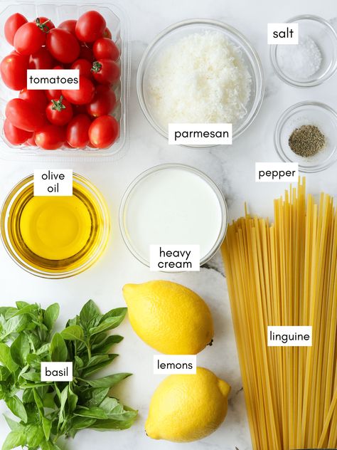 Lemon Pasta with Tomatoes and Basil – Completely Delicious Lemon Basil Cream Sauce Pasta, Lemon Pasta With Tomatoes, Lemon Tomato Basil Pasta, Pasta With Tomato And Basil, Lemon Basil Pasta, Creamy Lemon Sauce, Light Pasta Dishes, Leek Pasta, Pasta With Tomatoes