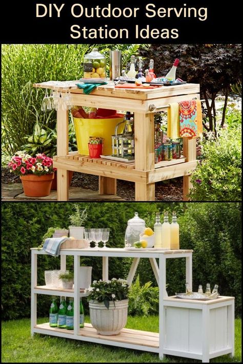 DIY Outdoor Serving Station Ideas for Your Outdoor Space Outdoor Serving Station Diy, Outdoor Serving Station, Outdoor Serving Table, Outdoor Buffet Tables, Garage Setup, Outdoor Serving Cart, Pool Plans, Farmhouse Porches, Kitchen Prep Table