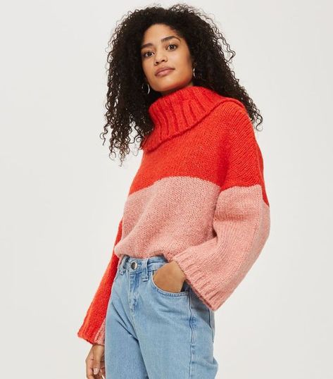 Colour Block Knitwear, Colour Block Knit Sweater, Colour Block Jumper, Colour Block Sweater, Model Illustration, Two Tone Sweater, Girls Jeans Fashion, Urban Fashion Editorial, 90s Urban Fashion