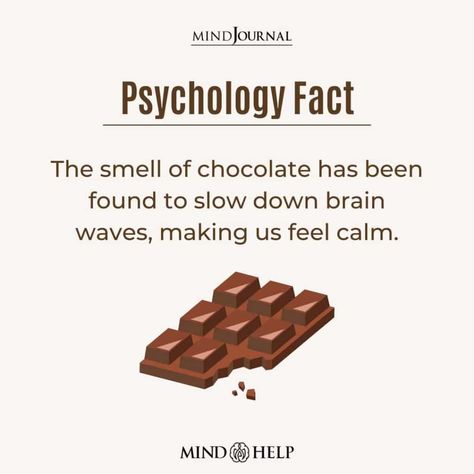 The smell of chocolate has been found to slow down brain waves, making us feel calm. #chocolate #slowdown Facts About Chocolate, Chocolate Quotes Cute, How To Smell Like Chocolate, Funny Chocolate Quotes, Chocolate Sayings, Chocolate Facts, Bakery Quotes, Benefits Of Chocolate, Chocolate Activities