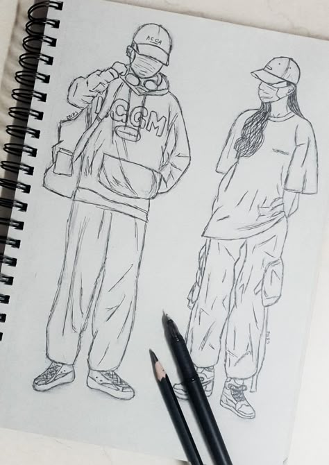 Baggy Clothes Drawing, Tomboy Drawing, Clothes Drawing, Human Figure Sketches, Nature Art Drawings, Color Drawing Art, Figure Sketching, Baggy Clothes, Easy Drawings Sketches