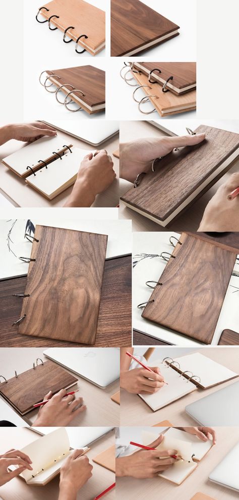 Wood Cover Notebook, Diy Wooden Notebook Cover, Wooden Journal Covers, Wooden Notebook Cover, Wood Notebook Cover, Wood Book Cover, Wooden Book Cover, Walnut Wood Projects, Wooden Binders