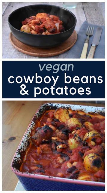 Vegan Cowboy Beans & Potato Bake - Tinned Tomatoes Slow Cooker Beans, Healthy Recipes Easy, Vegan Crockpot, Cowboy Beans, Vegan Slow Cooker, Vegan Stew, Potato Bake, Real Family, Vegetarian Recipes Easy