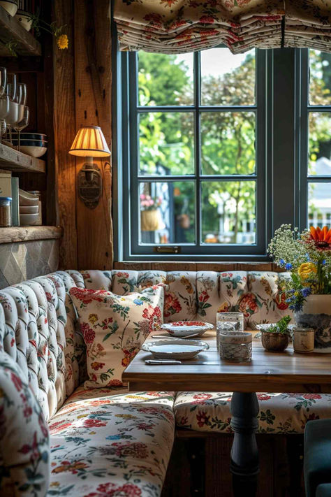 40+ Elegant Farmhouse Breakfast Nook Ideas for Your Dream Home Window Seat Breakfast Area, Kitchen Table Couch, Charming Breakfast Nook, Banquet Seating Dining Room, Breakfast Nook Couch, Kitchen Nook Seating, Sunroom Breakfast Nook, Kitchen Banquet Seating, Breakfast Nook Window