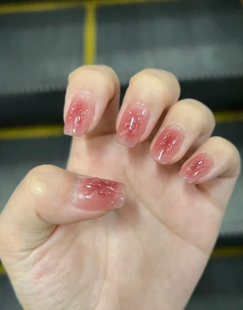 Korean Glass Nails Short, Korean Nails Jelly, Jelly Nails Aesthetic, Korean Glass Nails, Design Summer Nails, Summer Nails Ideas, Makeup Nails Art, Asian Nails, Pretty Aesthetic