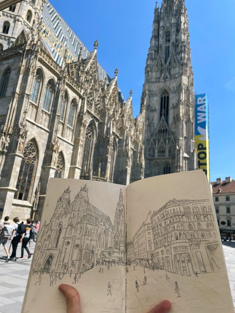 Vienna architectul sketch - Saint Stephans Cathedral Vienna Sketch, Vienna Drawing, Cathedral Sketch, St Stephen's Cathedral Vienna, Vienna Architecture, Architecture Sketching, St Stephen, Abroad Travel, Saint Stephen