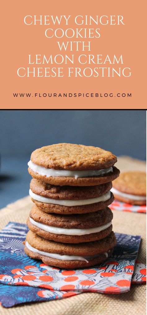 Chewy Ginger Cookies w/ Lemon Cream Cheese Frosting & Oh Sweet Day Cookbook - Flour & Spice Lemon Cream Cookies Recipe, Pakistani Food Recipes, Chewy Ginger Cookies, Dairy Free Keto, Lemon Cream Cheese Frosting, Lemon Cream Cheese, A Glass Of Milk, Pakistani Recipes, Vanilla Sugar Cookie