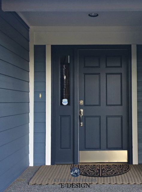 Paint Colour Review: Benjamin Moore Hale Navy HC-154 - Kylie M Interiors Front Door Color Blue House, Navy Blue Garage Door, Benjamin Moore Hale Navy, Navy Front Door, Hale Navy Benjamin Moore, Navy Blue Paint Colors, Kylie M Interiors, Front Door Paint, Best Front Door Colors