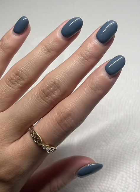 Charcoal Blue Nails, Nice Nail Polish Colors, Slate Blue Nail Polish, Blue Gray Gel Nails, Dusk Blue Nails, Dusty Blue Nails Design, Steel Grey Nails, Dark Blue Grey Nails, Stone Blue Nails