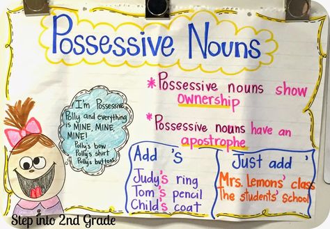 Apostrophes... sigh. Most adults (on Facebook at least) dont even use them correctly!! Is it... Possessive Nouns Anchor Chart 1st Grade, Possessive Noun, Grammar Anchor Charts, Anchor Charts First Grade, Amy Lemons, Possessive Nouns, 2nd Grade Writing, Classroom Anchor Charts, Nouns Worksheet