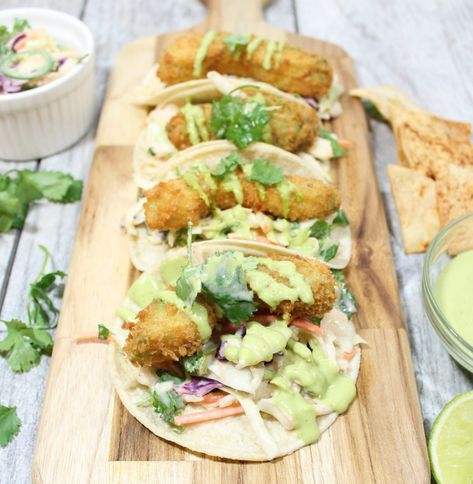 Jalapeno Slaw, How To Prepare Avocado, Fried Avocado Tacos, Fried Avocado, Avocado Tacos, Cilantro Lime Slaw, Avocado Taco, Vegan Fries, Avocado Fries